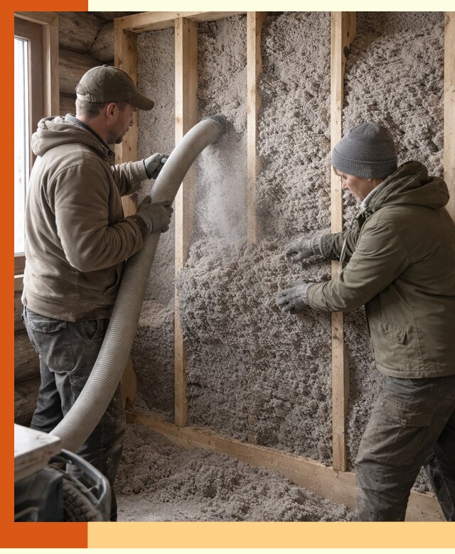 Утепление бревенчатого дома эковатой в Усть-Илимске