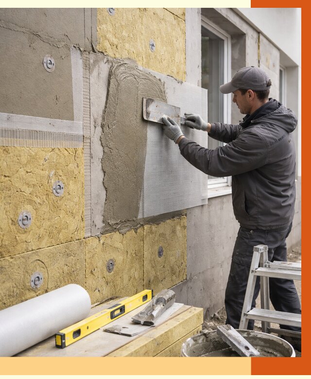 Утепление фасада под штукатурку в Усть-Илимске от 4368 руб/м2 — монтаж пенопластом и минватой | ТепломастерСть