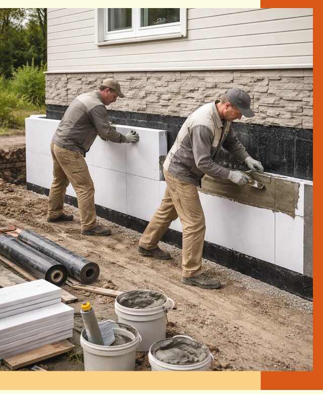 Утепление фундамента снаружи в Усть-Илимске от 4368 руб. за м² | ТепломастерСть