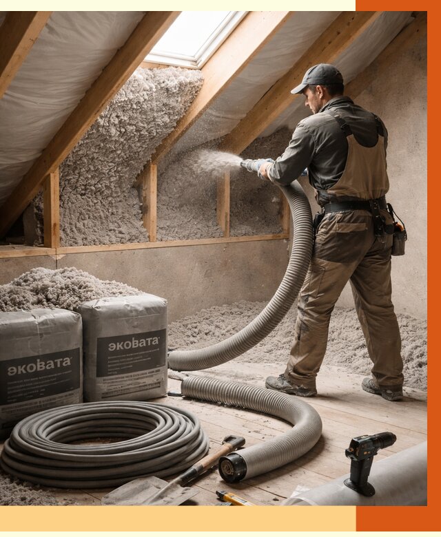 Утепление мансарды эковатой в Усть-Илимске от 2288 руб/м2 — монтаж, задувка, цена | ТепломастерСть