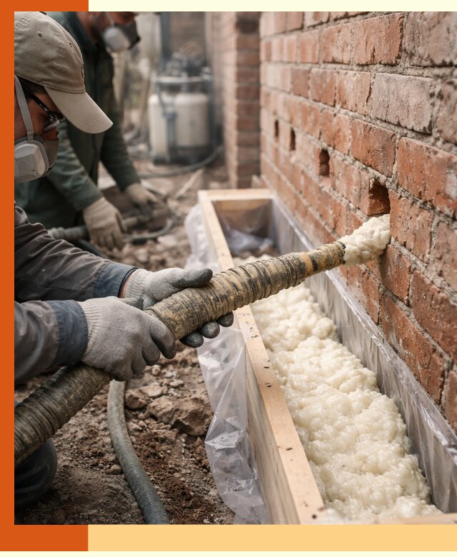 Заливка ППУ в пустоты кирпичной стены в Усть-Илимске